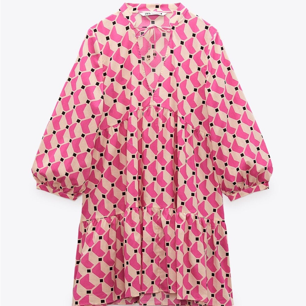 Zara mini dress pink and white geometric size M
